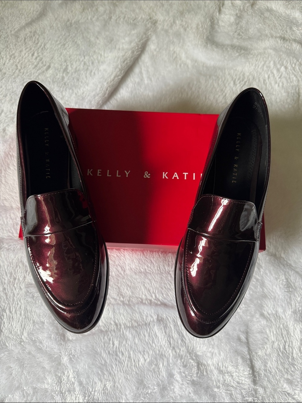 Kelly & Katie Women's Shiny Wine Patent Penny Loafers